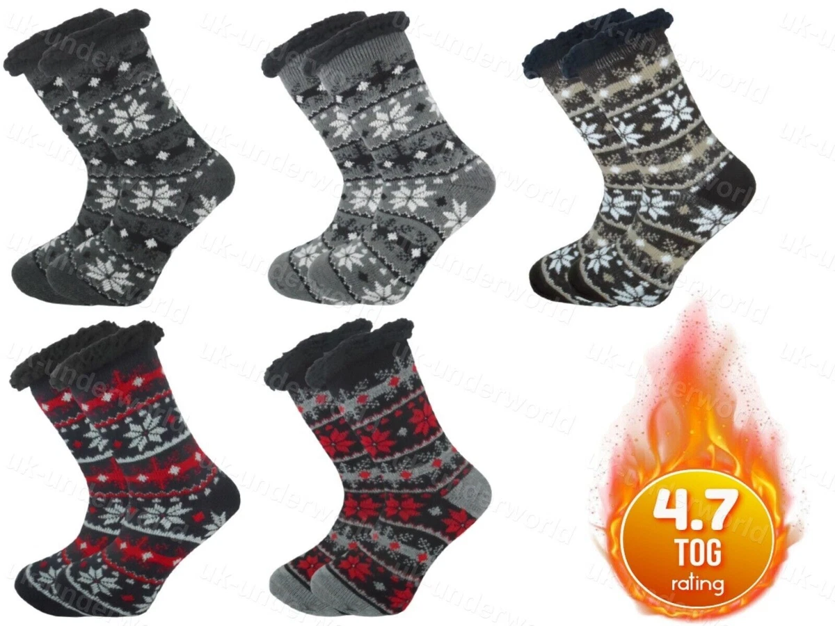Mens Thermal Socks 4.7 Tog Fleece Sherpa Lining Slipper Gripper
