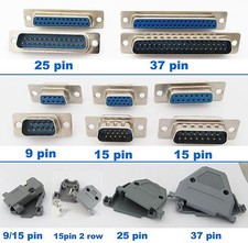 2x D-Sub 9pin 15pin 25pin 37pin Male Female Solder Connector OR Plast Hood Cover