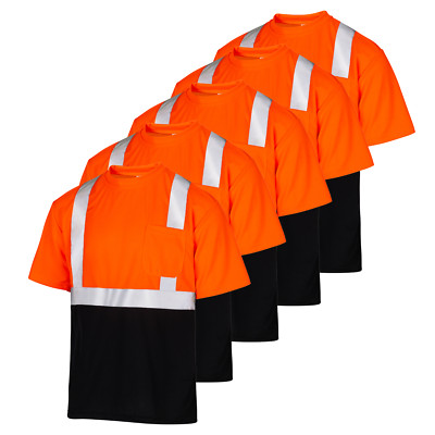 5 Hi Vis T Shirt ANSI Reflective Safety Short Sleeve two tone class 2 type R