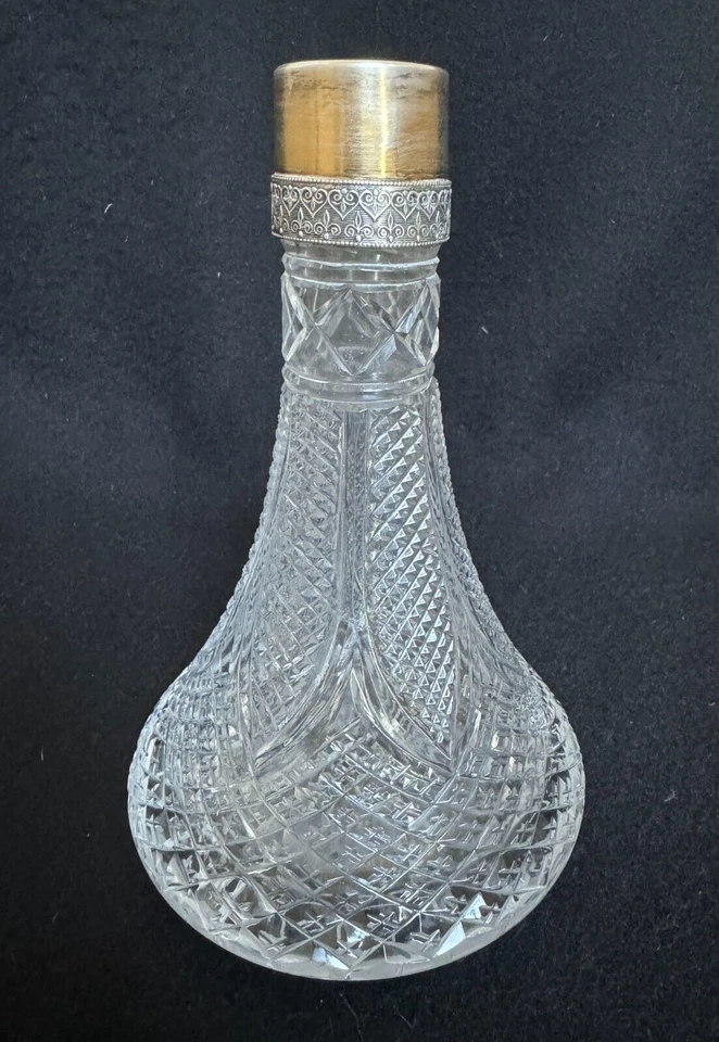 Decantador soviético de cuello de plata 875 de cristal corte Kiev Foto 3 de 4