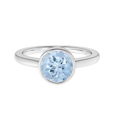 Classic Bezel Set Round Natural Aquamarine Engagement Ring 925 Sterling Silver