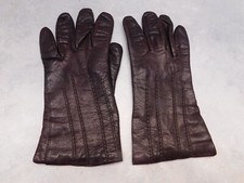 DESIGNER BROWN LEATHER LADIES WINTER GLOVES RAYON KNIT LINED SIZE 7.5