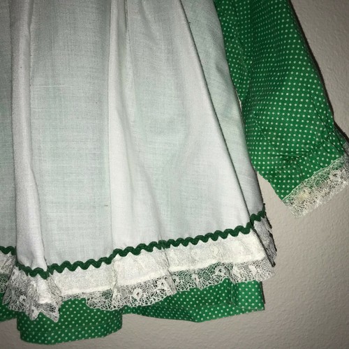 Vintage Pinafore Dress Green Polka Dot White Rick Rack Lace Flower Pot 12-24 Mo - Picture 3 of 12