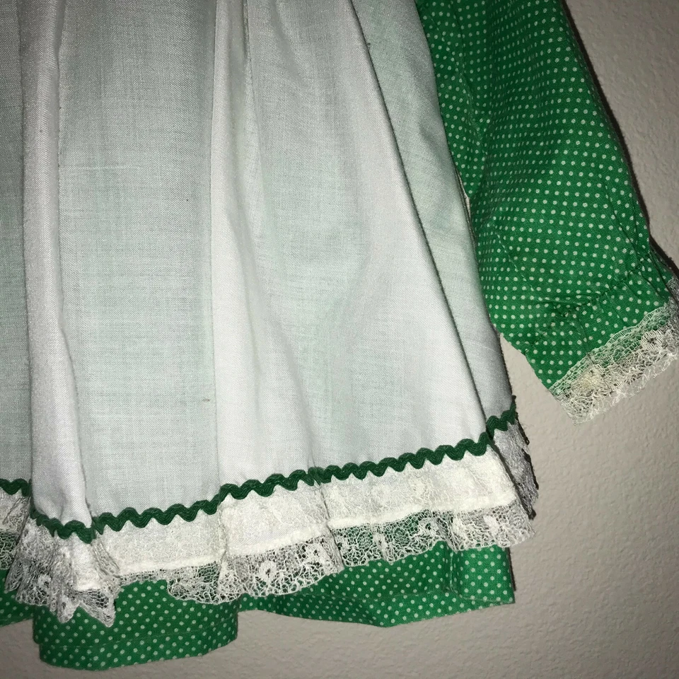 Vestido Delantal Vintage Verde Lunares Blanco Rick Rack Encaje Maceta 12-24 Mo Foto 3 de 4