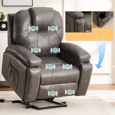 Power Lift Recliner Chair with Massage for Elderly, Overstuffed Wide Recliners