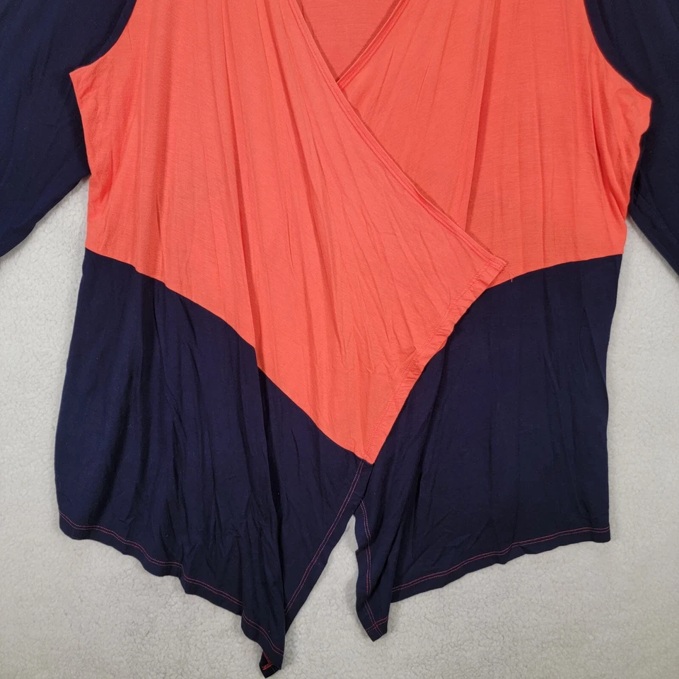 Suéter para mujer Susan Lawrence talla grande 3X azul marino bloque de color envolvente cárdigan abierto Foto 4 de 4