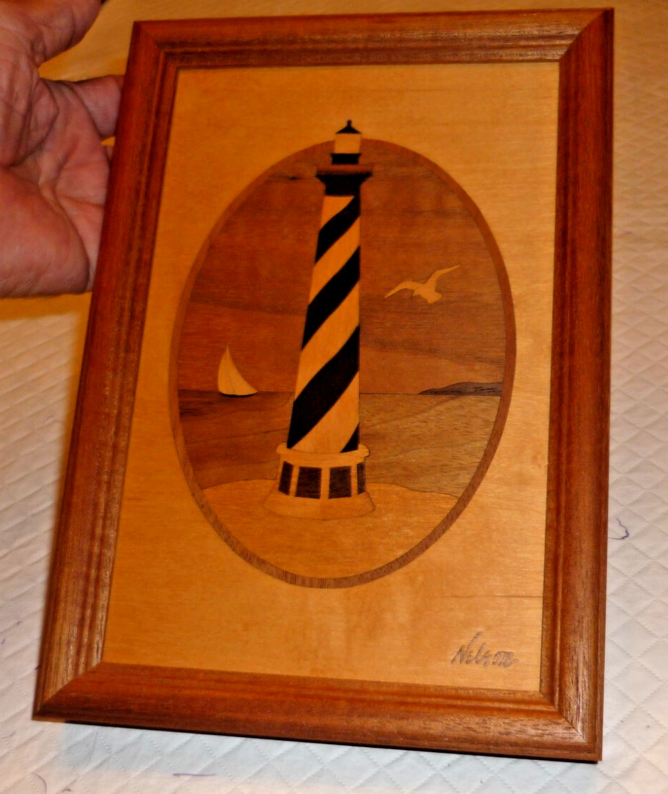 CAPE HATTERAS LIGHTHOUSE WOOD INLAY MARQUETRY BY JEFF NELSON OF HUDSON RIVER