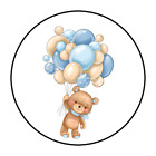 30 Teddy Bear And Balloons Baby Shower Stickers Envelope Seals Labels 1.5" Blue