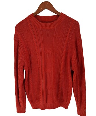 BOGNER Vintage Red Cable Knit Crewneck Sweater Unisex Cotton Blend - Med