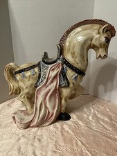 Statuina cavallo ceramica marrone romano stallone troiano decorato vintage non marcata
