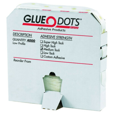 Glue Dots Brand 1/2'' Medium Tack Low Profile Adhesive Dots 4,000/roll NEW