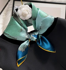 100%  Silk 20" small Scarf Women neckerchief Wrap floral blue green yellow ZT3
