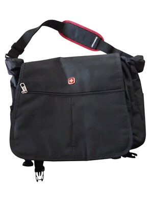 Wenger Black Messenger Laptop Bag With Front Flap Crossbody