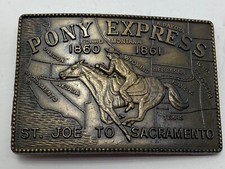 Vintage pony express belt buckle brass