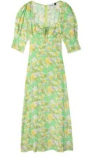 BNWT LUISA 60s Style Daisy Print Green Lilac Shirred A-line Midi Dress RRP £265