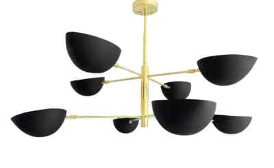 Mid Century Modern Light Polished Brass Finish Sputnik 8 Arms Chandelier Pendant