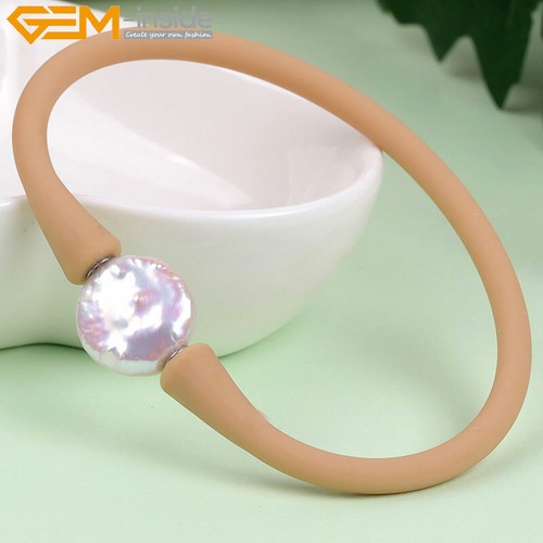 Rubber Bangle Silicone Stretch Cultured Pearl Jewelry Bracelets Women 7" - Picture 53 of 64
