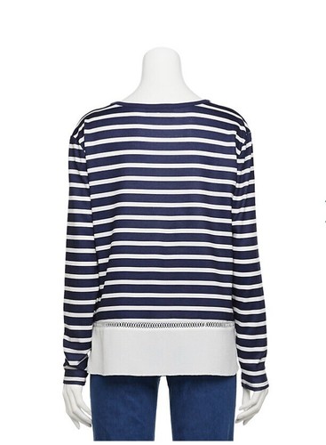 CATHY DANIELS Women’s Mock Layer Blue White Stripe Top Size XL Nautical New - Picture 2 of 6
