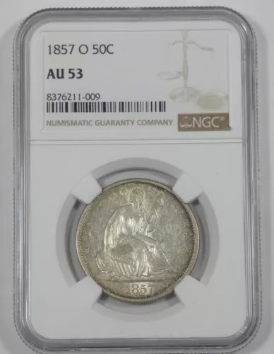 1857-O Liberty Seated Silver Half Dollar CERTIFIED NGC AU 53