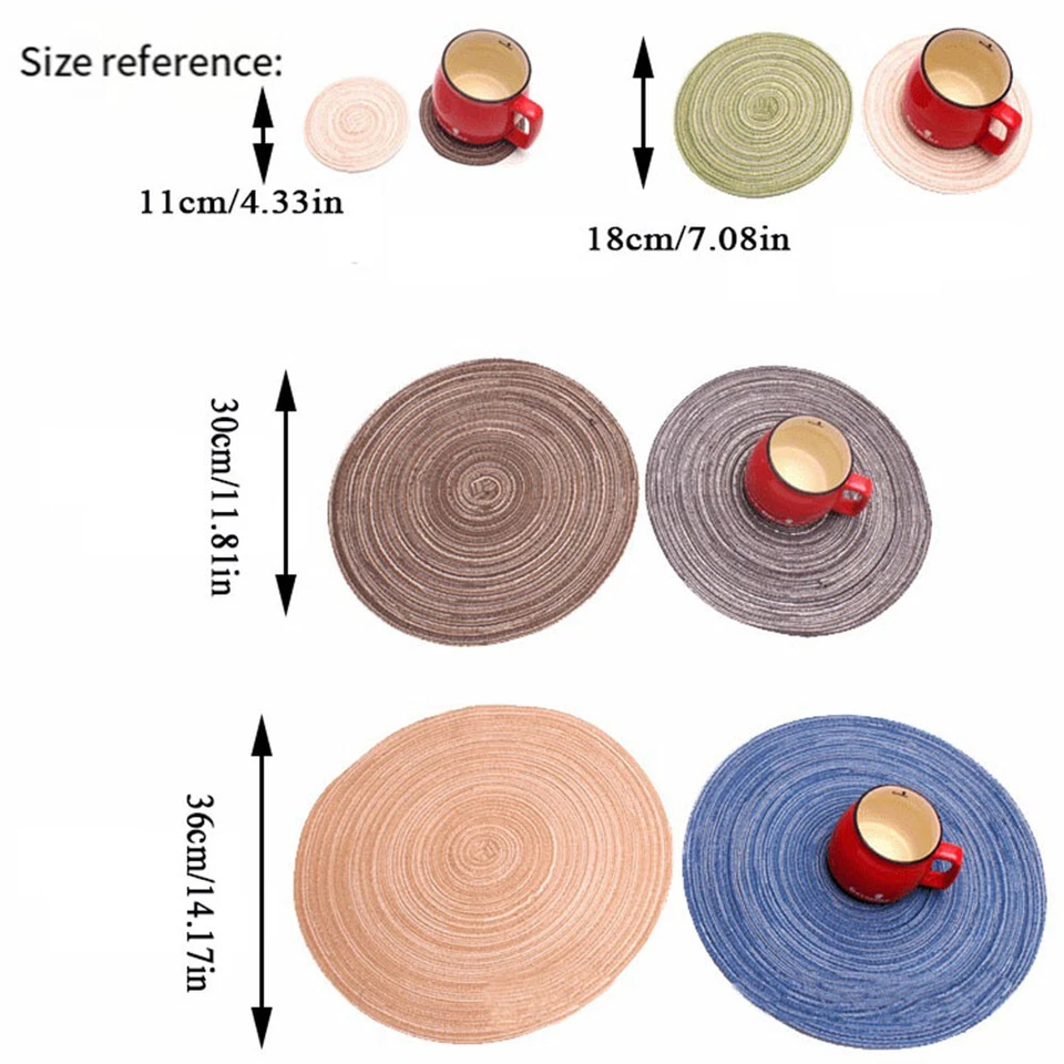 38cm Woven Table Place Mats Round Place Mat Dining Tableware Washable Dinner @ - Image 4 of 4