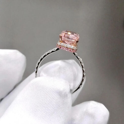 Radiant 4.40Ct IGI Fancy Vivid Pink Lab-Grown Diamond Hidden Halo Ring 14k Gold - Picture 3 of 13