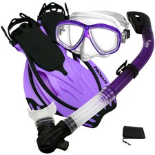 NEW Snorkeling Purge Mask Dry Snorkel Fins Dive Gear Bag Package Gift Set