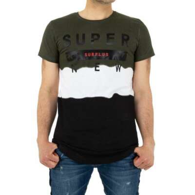 Men's T-Shirt Crew Neck Short Sleeve by Glo Story Khaki LOGO SURPLUS Size 48/50M