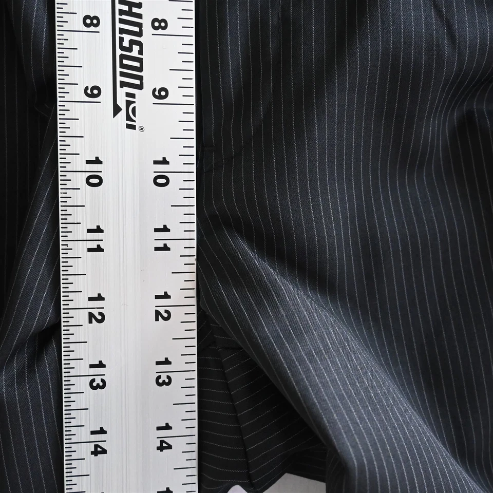 Pantalones de vestir Hart Schaffner Marx 42x32 negros a rayas de lana plisados con puños Foto 3 de 4