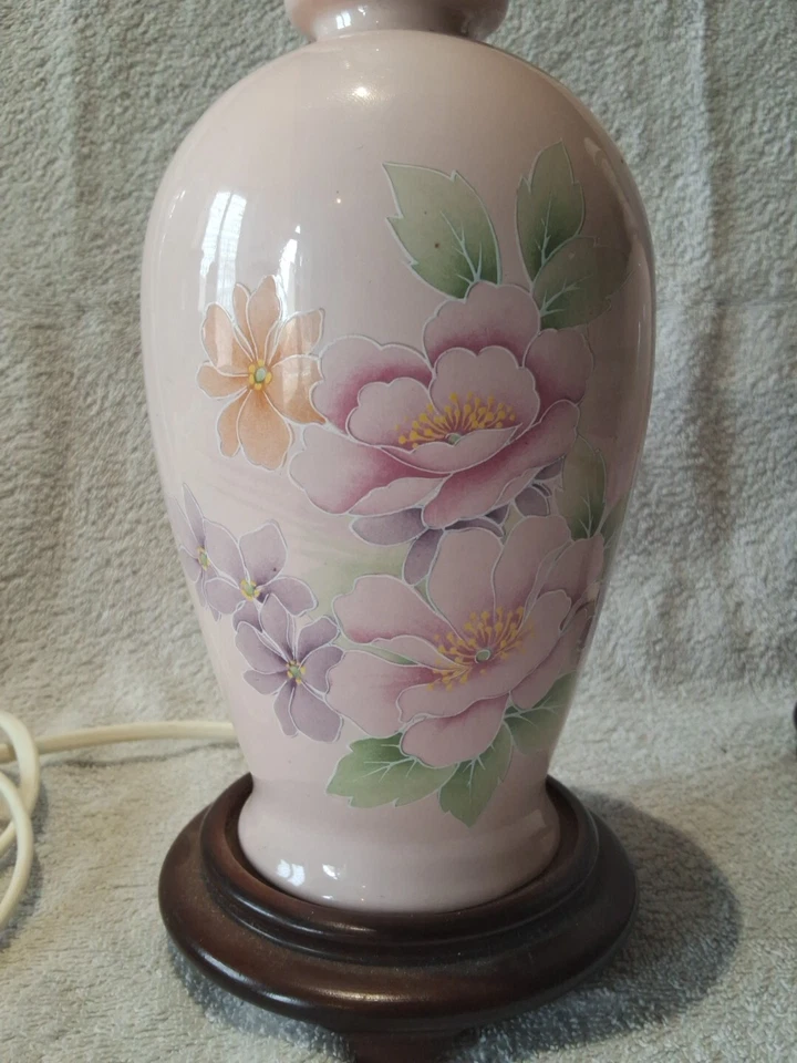 2 Ancienne Lampe De Chevet,Bureau, Salon, en Céramique motif fleurs vintage 1980 - Photo 3/4