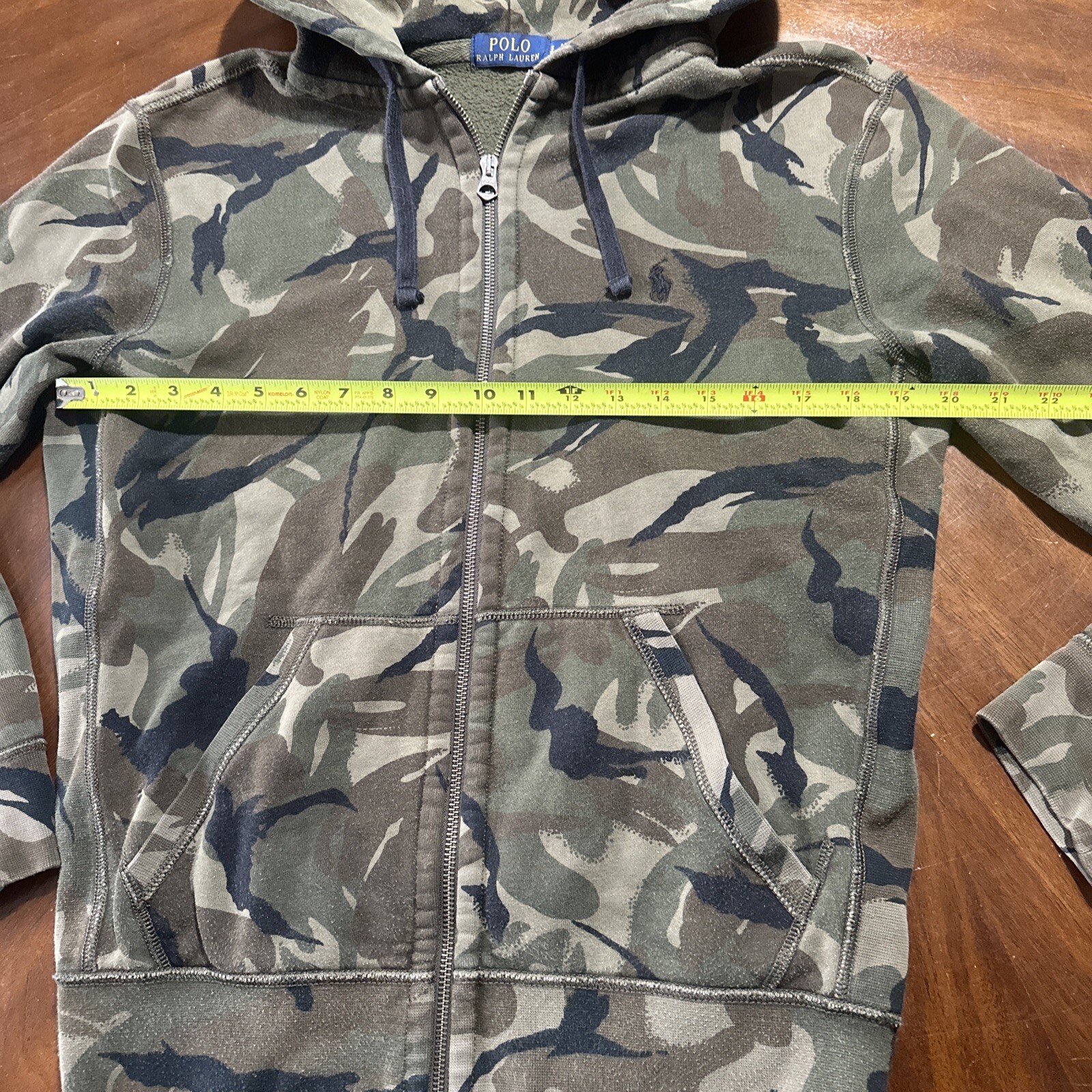 Polo Ralph Lauren felpa con cappuccio uomo piccola verde pile mimetico caccia full zip pony