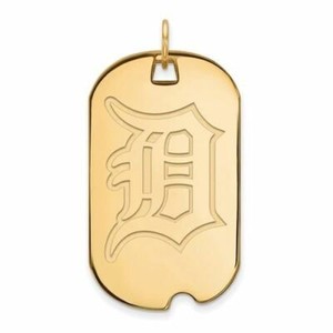 Authentic Sterling Silver Gold-plated MLB Detroit Tigers Large Dog Tag Pendant