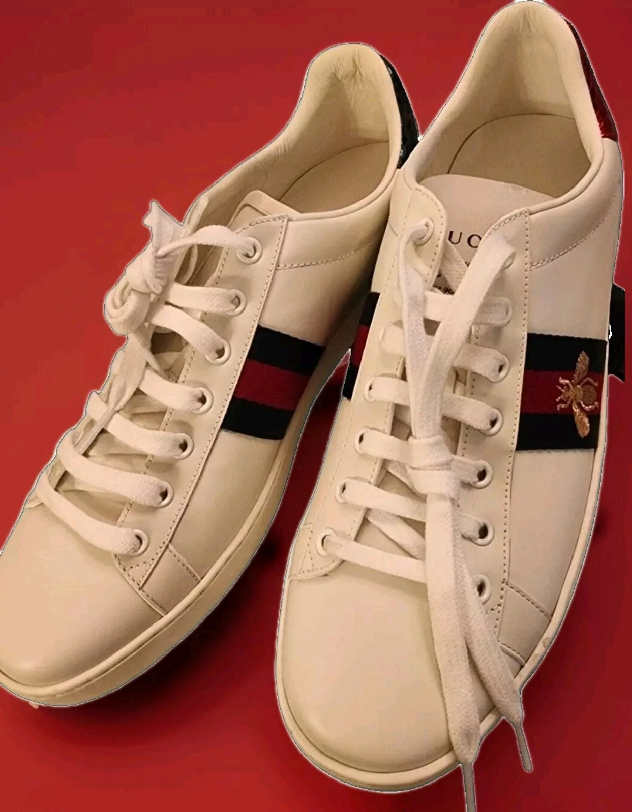 Baskets Gucci femme Ace cuir blanc abeille dorée #431942 42 044 EU 42 US 12