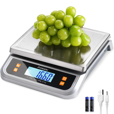 88Lb Food Scale, Commercial Kitchen Scale Plug-In Usable with Full View LCD Disp
