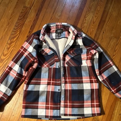 Berkley Jensen Men's Plaid Lined Shirt Jacket Button Front Size M Red Blue