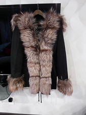 Waterproof Womens Parka Jacket Real Fur Hood Winter Coat Black Large