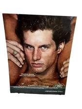 Vintage 1981 De Beers Print Ad Men's Diamond Ring Freestyle Swim Jewelry Promo