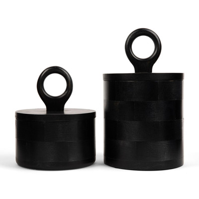 Hilari Collective - Premium Designer Black Wood Canister Lids - Set Of 2 -