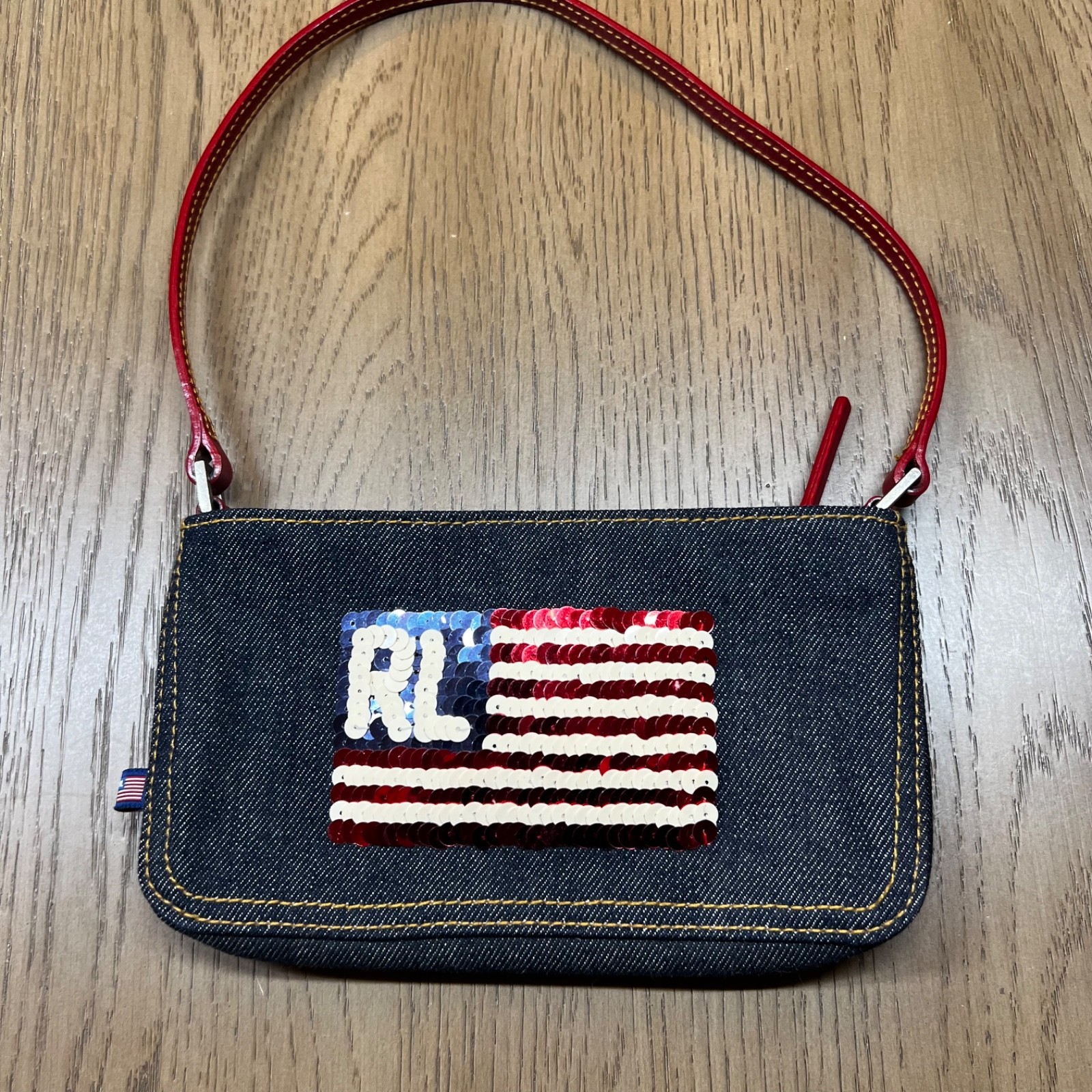 Vintage Y2K Polo Jeans Co. Ralph Lauren Sequin American Flag Denim Mini Bag