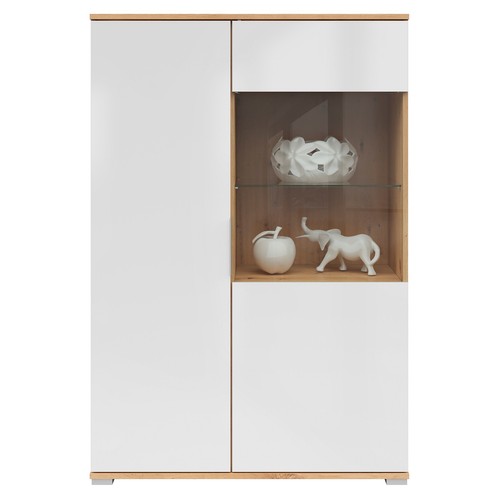 Highboardvitrine - weiß Glanz - Artisan Eiche - 90 cm breit Anrichte Buffet - Bild 8 von 10