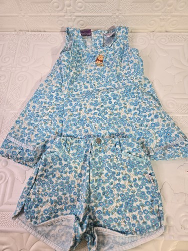 Vintage Disney Winnie The Pooh Blue Floral Toddler Girl 2pc Outfit Size 3T