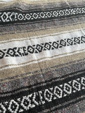 Gray Black White Tan Serape Style Mexican 68x46 Vintage Style Throw Blanket