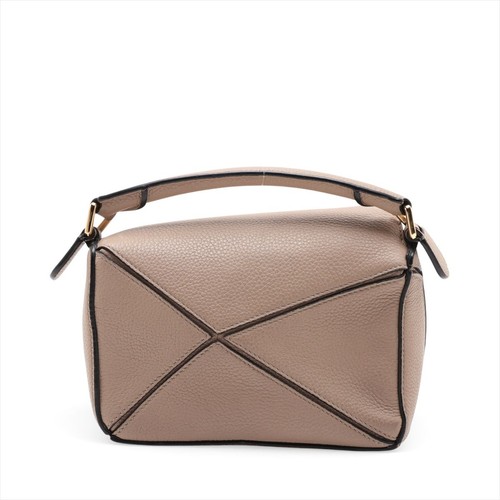 Used LOEWE Mini Puzzle Bag Leather 2WAY Handbag Beige