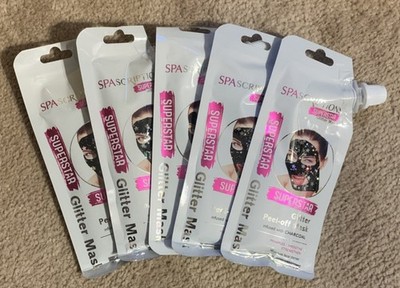 5 Pack - SpaScriptions Superstar Glitter Peel-Off Mask Charcoal Minimize Smooth