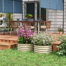 Set of 2 Raised Garden Bed Metal Planter Box with Safety Edging, Cream White