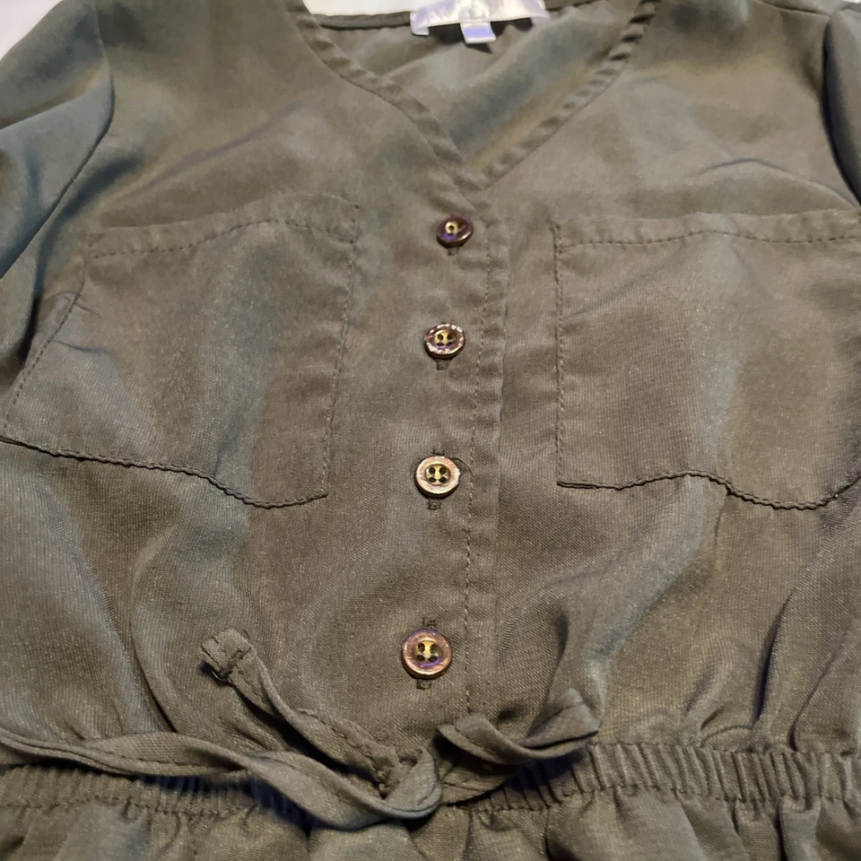 Vestido Stella Tweed Niñas S (5-6X) Verde Oliva Safari Túnica Corbata Cintura Abotonada Foto 4 de 4