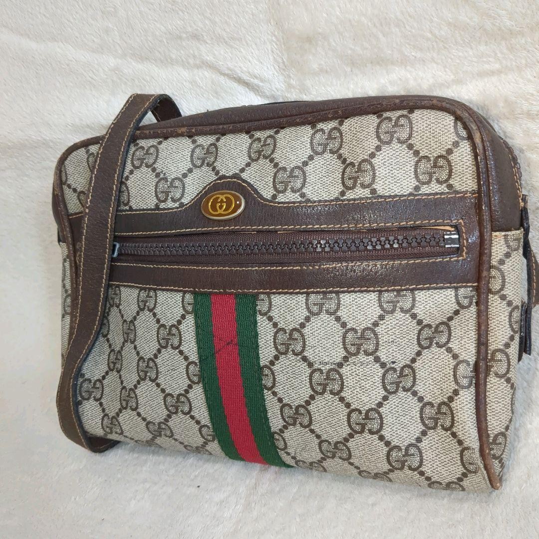 Gucci Sherry GG Brown Crossbody Camera Bag 8.7x6.7x2.4 Pre-Owned
