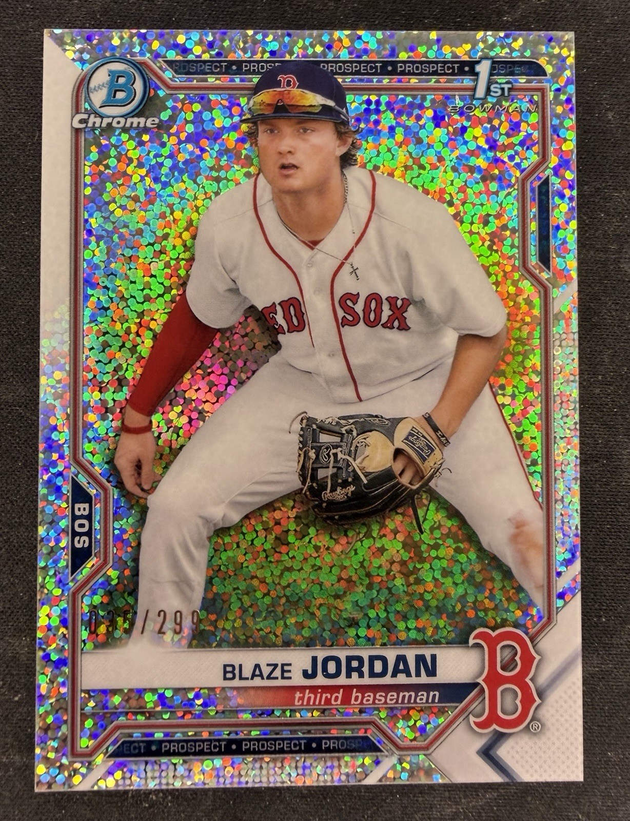 Blaze Jordan /299 2021 Bowman Chrome 1st Prospect Speckle Refractor Boston SP