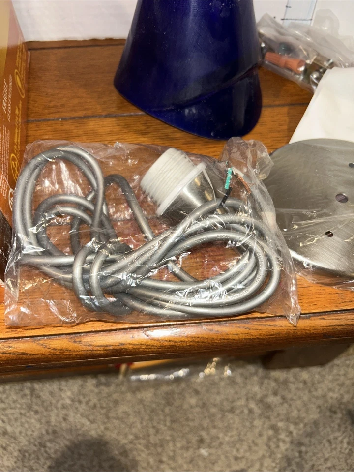 NUEVO Portafolio Mini Colgante Luz VIDRIO Níquel Cepillado Azul Cobalto Pantalla de Vidrio Foto 4 de 4