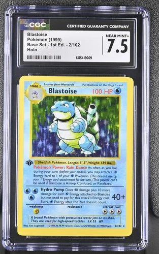 CGC 7.5 Blastoise 1999 Base Set 1st Edition Shadowless 2/102 Holo Pokemon Card