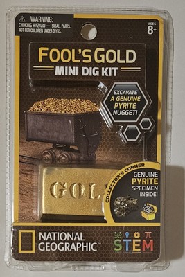 National Geographic Fool s Gold Mini Dig Kit Genuine Pyrite Nugget Stem New